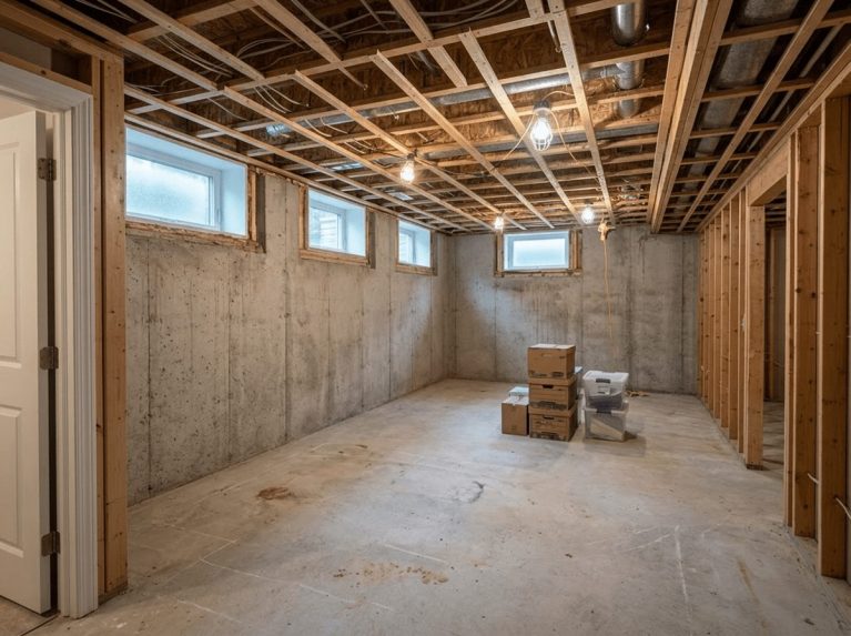 Basement Remodel before — original condition prior to basement finishing in Bellingham, MA