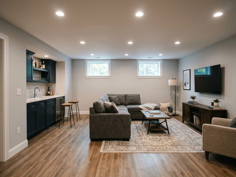 Basement Remodel after — basement family room completed in Bellingham, MA by JP Creative Maintenance