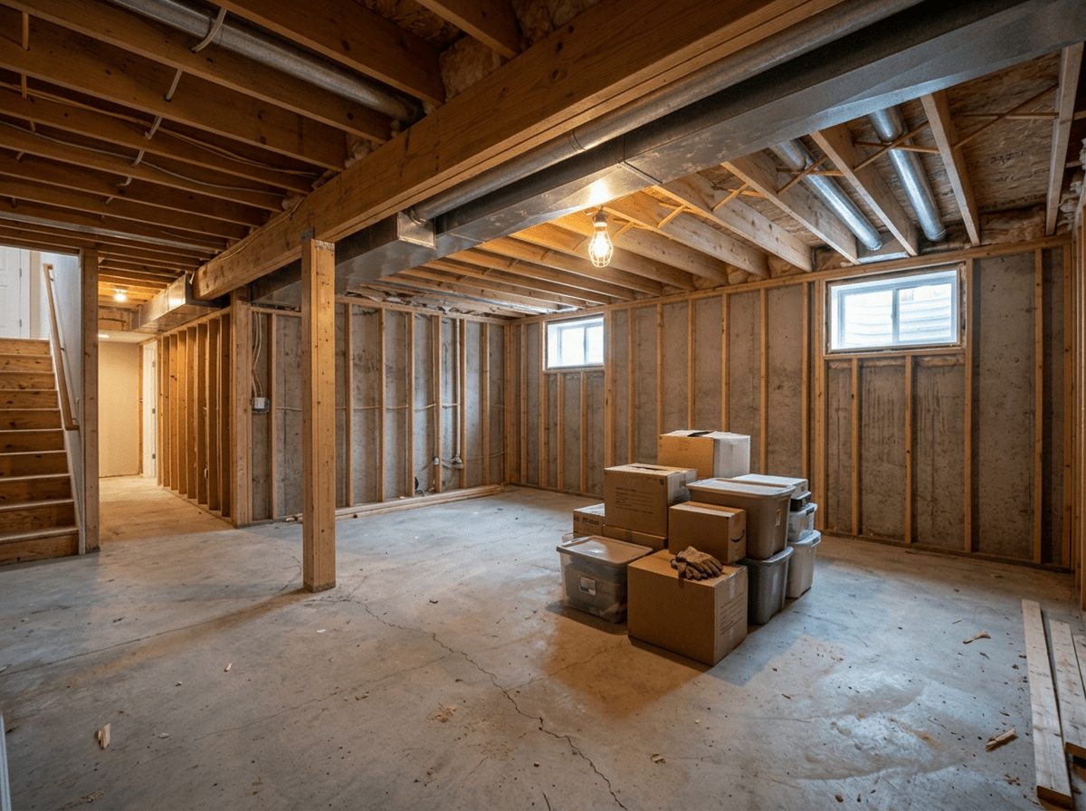 Basement Remodel before — original condition prior to finished basement build-out in Medway, MA
