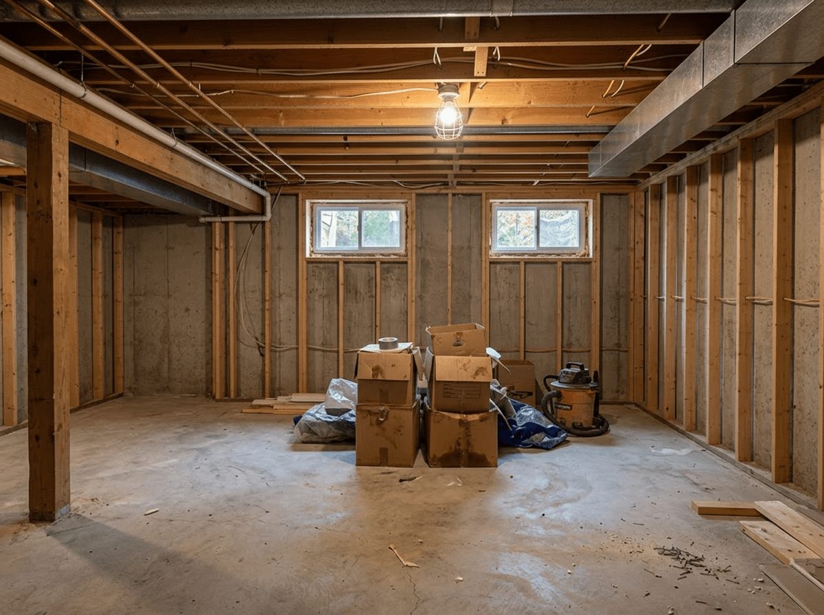 Basement Remodel before — original condition prior to basement remodel in Hopkinton, MA