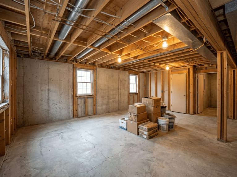 Basement Remodel before — original condition prior to basement finishing in Natick, MA