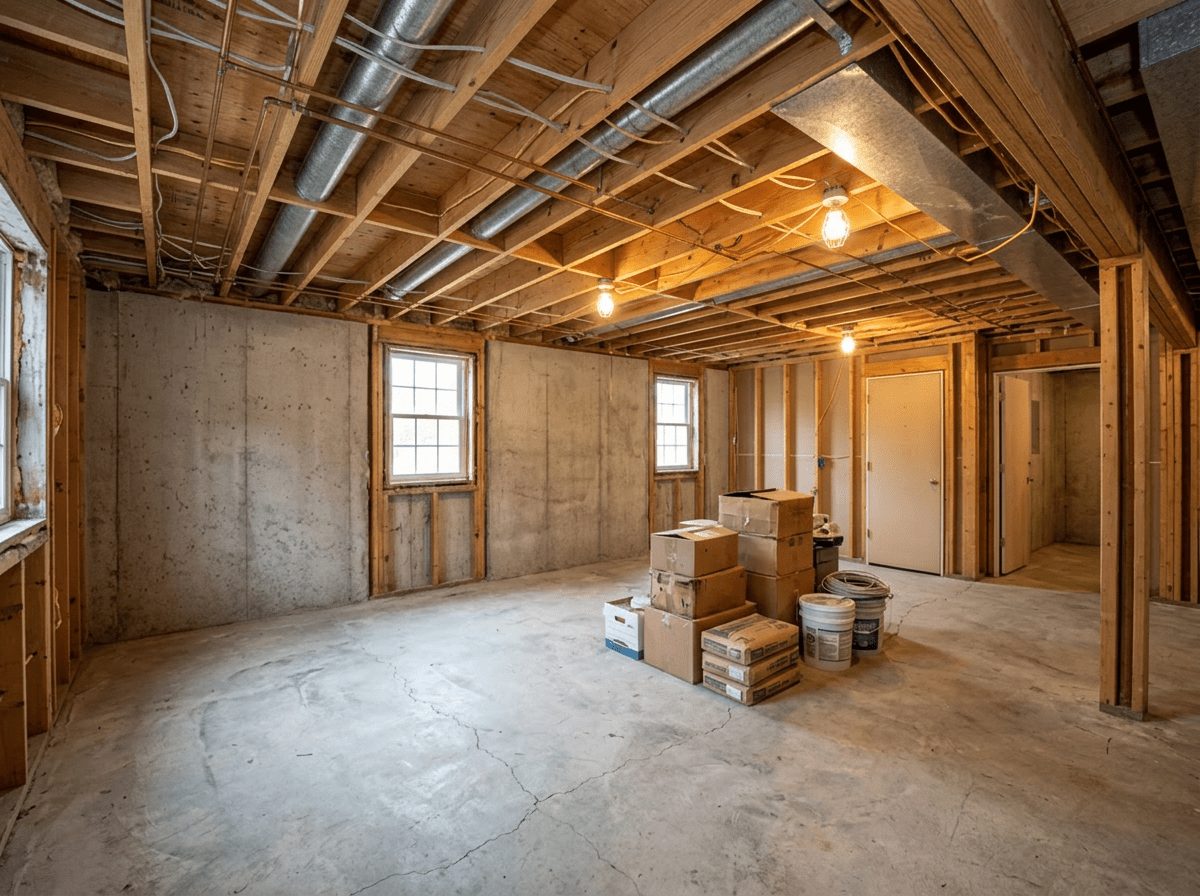 Basement Remodel before — original condition prior to basement finishing in Natick, MA