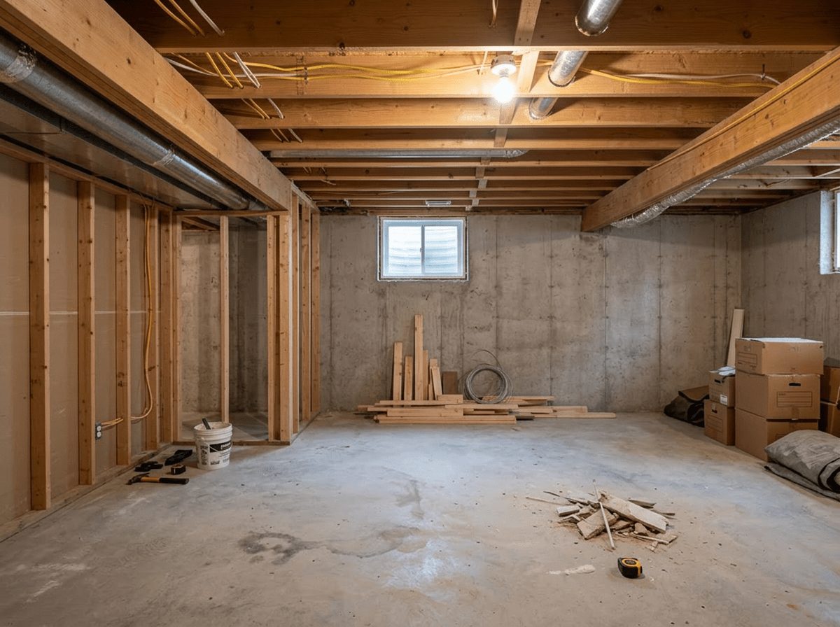 Basement Remodel before — original condition prior to finished basement build-out in Framingham, MA