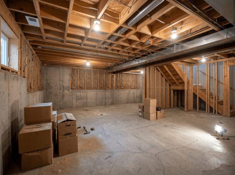 Basement Remodel before — original condition prior to basement finishing in Bellingham, MA