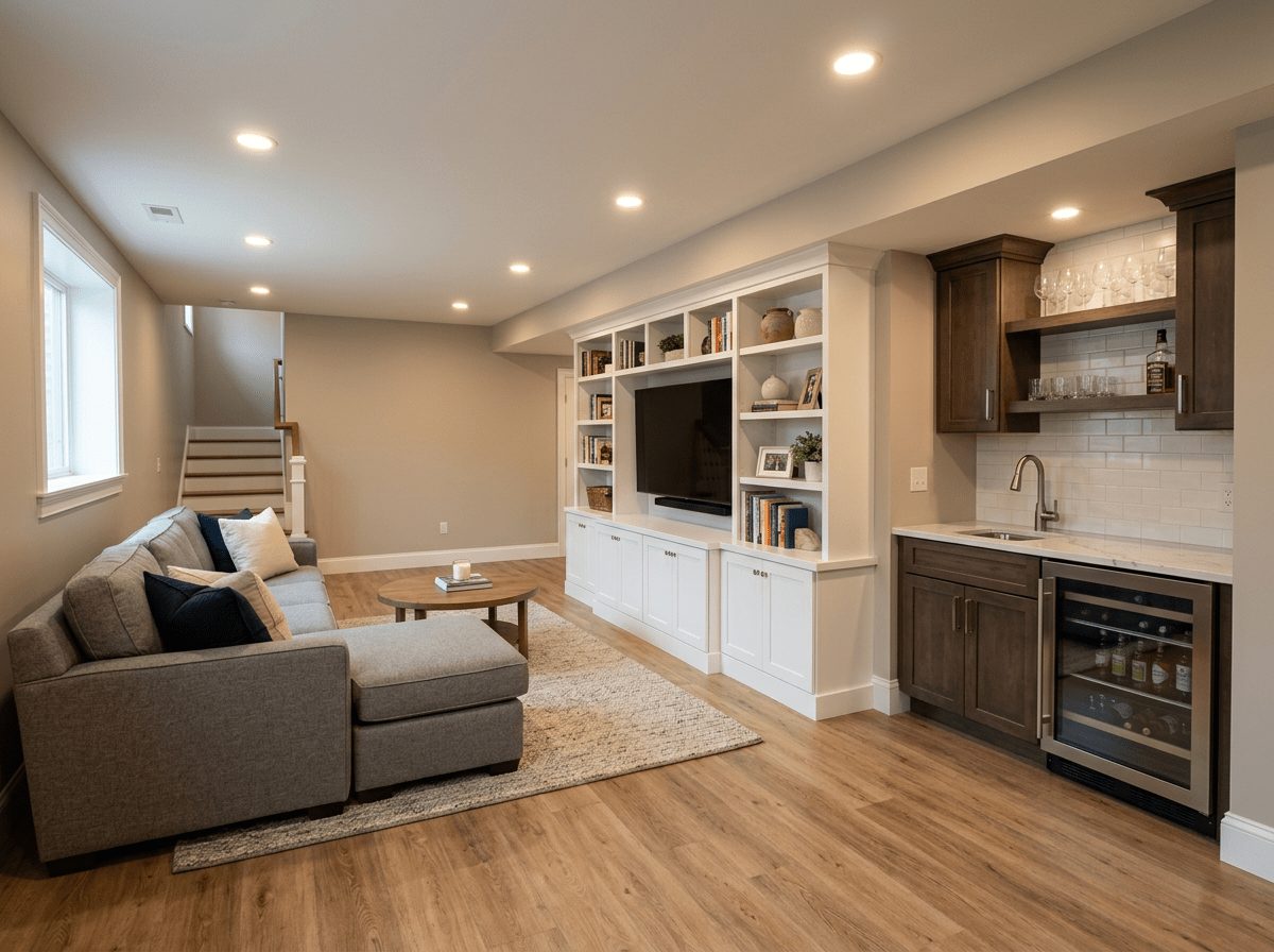 Basement after — finished basement build-out completed in Newton, MA by JP Creative Maintenance