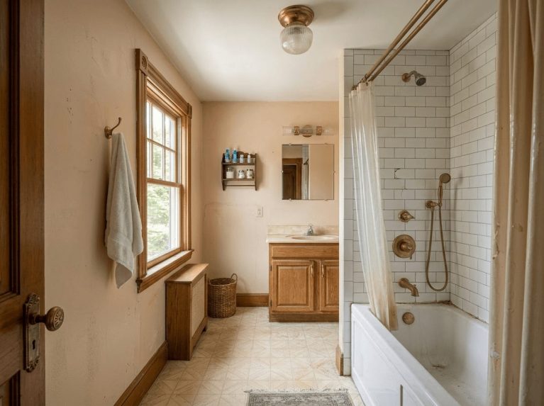 Bathroom Remodel before — original condition prior to guest bath renovation in Cambridge, MA