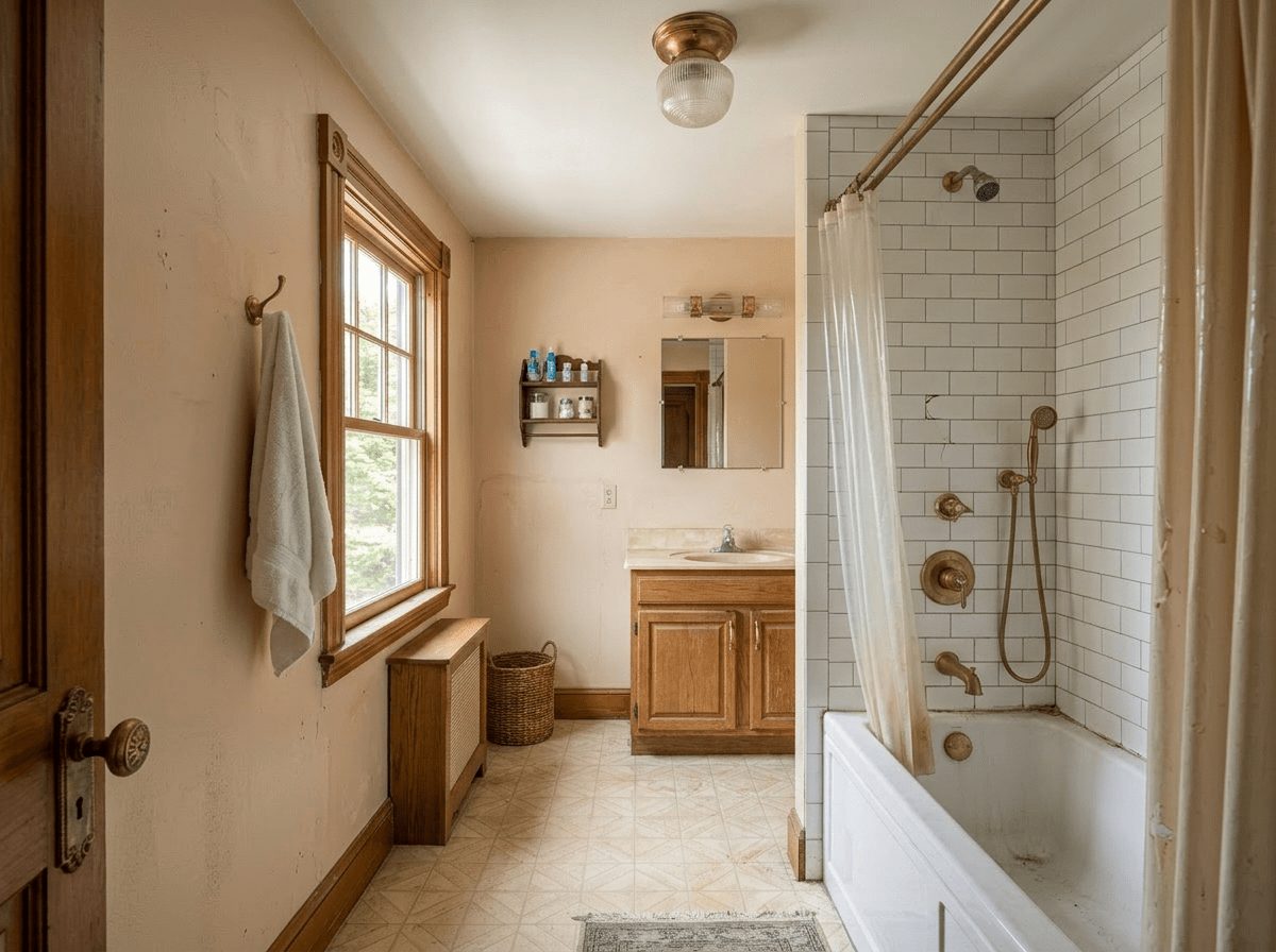 Bathroom Remodel before &mdash; original condition prior to guest bath renovation in Cambridge, MA