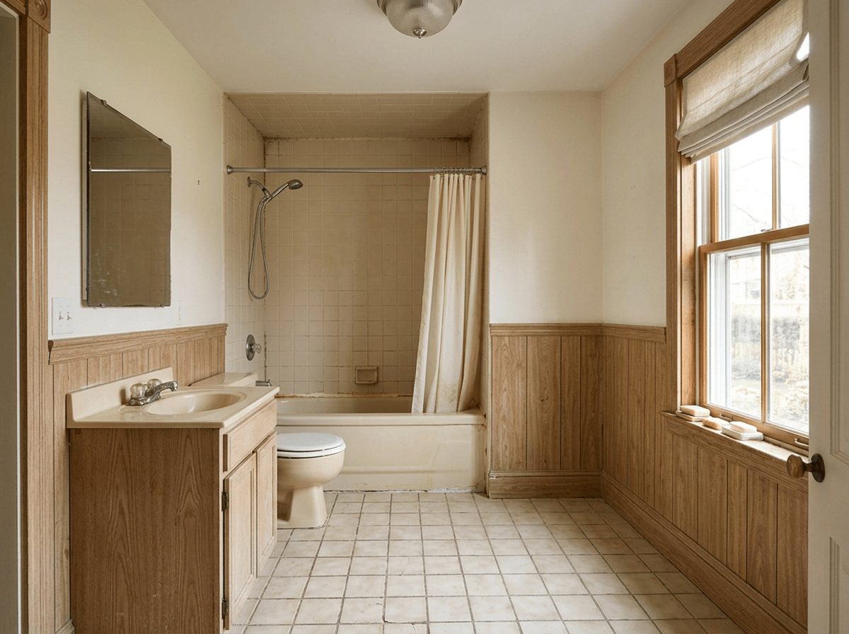 Bathroom Remodel before &mdash; original condition prior to bathroom gut renovation in Brookline, MA