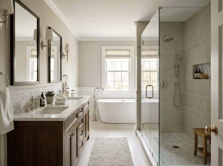 Bathroom Remodel after — primary bath renovation completed in Weston, MA by JP Creative Maintenance