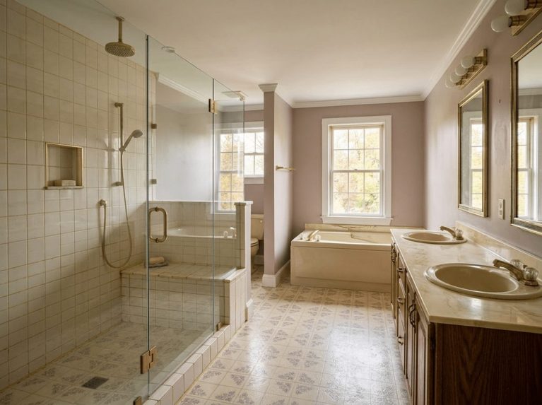 Bathroom Remodel before — original condition prior to hall bath transformation in Dover, MA
