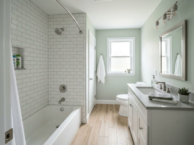 Bathroom Remodel after — compact bath remodel completed in Natick, MA by JP Creative Maintenance