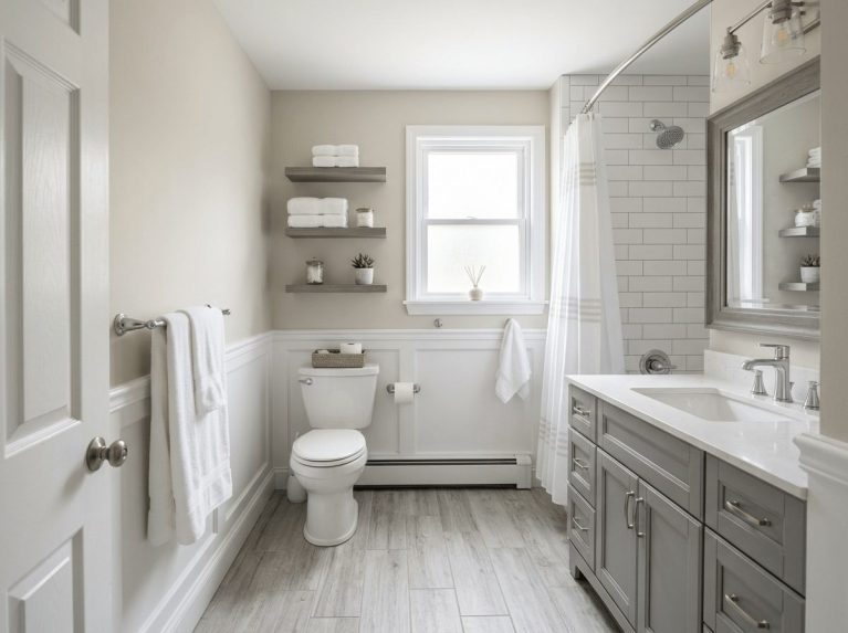 Bathroom Remodel after — hall bath transformation completed in Bellingham, MA by JP Creative Maintenance
