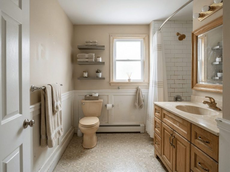 Bathroom Remodel before — original condition prior to hall bath transformation in Bellingham, MA