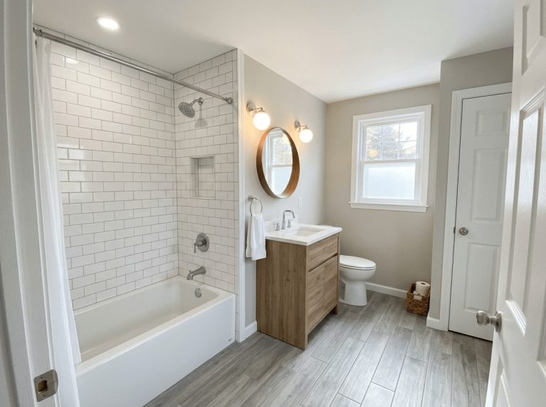Bathroom Remodel after — tub-to-shower conversion completed in Bellingham, MA by JP Creative Maintenance