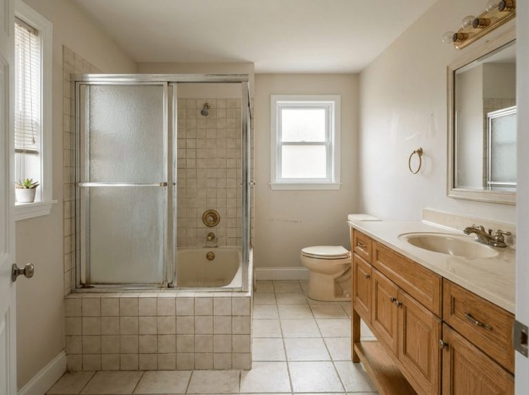 Bathroom Remodel before — original condition prior to master bath update in Bellingham, MA