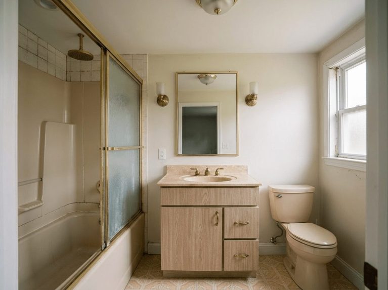 Bathroom Remodel before — original condition prior to full bathroom remodel in Bellingham, MA