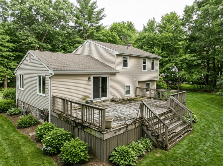 Deck & Porch before — original condition prior to deck rebuild in Bellingham, MA