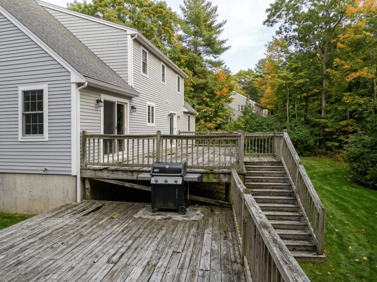 Deck & Porch before — original condition prior to new deck build in Bellingham, MA