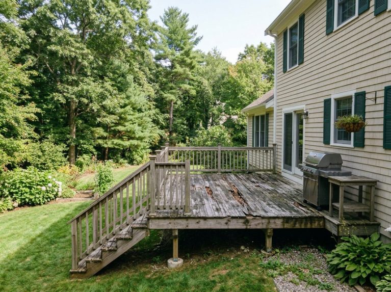 Deck & Porch before — original condition prior to deck replacement in Bellingham, MA