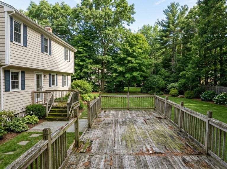 Deck & Porch before — original condition prior to porch restoration in Medway, MA