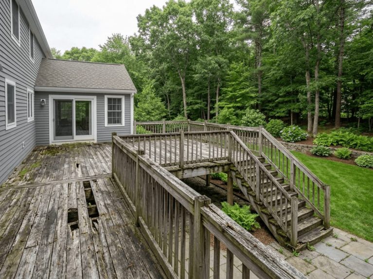 Deck & Porch before — original condition prior to deck rebuild in Franklin, MA