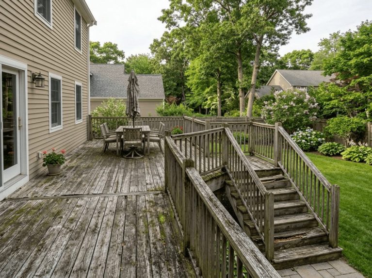 Deck & Porch before — original condition prior to deck replacement in Hopkinton, MA