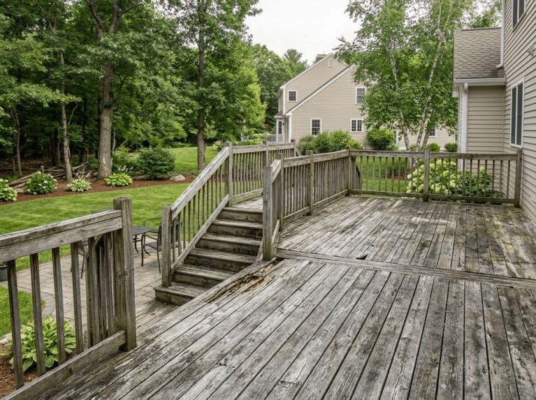 Deck & Porch before — original condition prior to porch restoration in Sherborn, MA