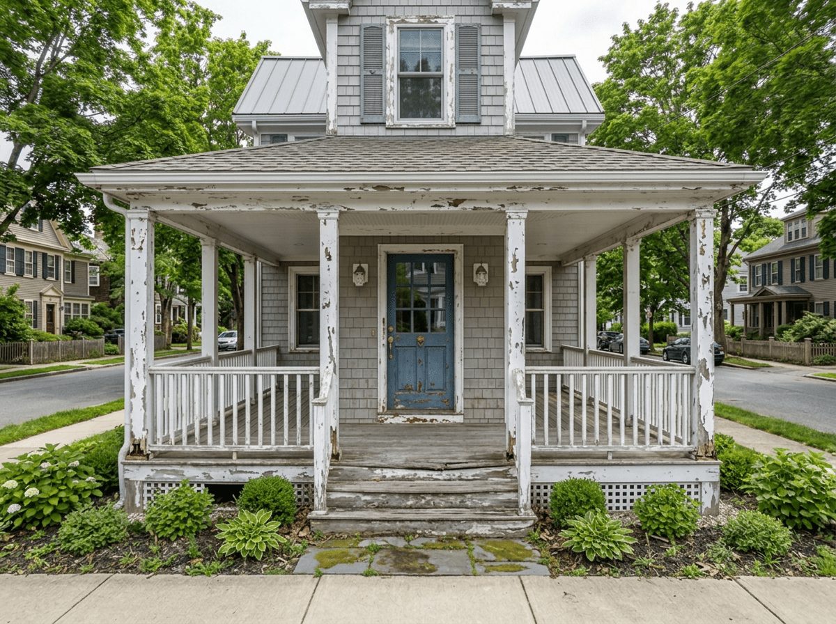Deck & Porch before — original condition prior to deck rebuild in Natick, MA