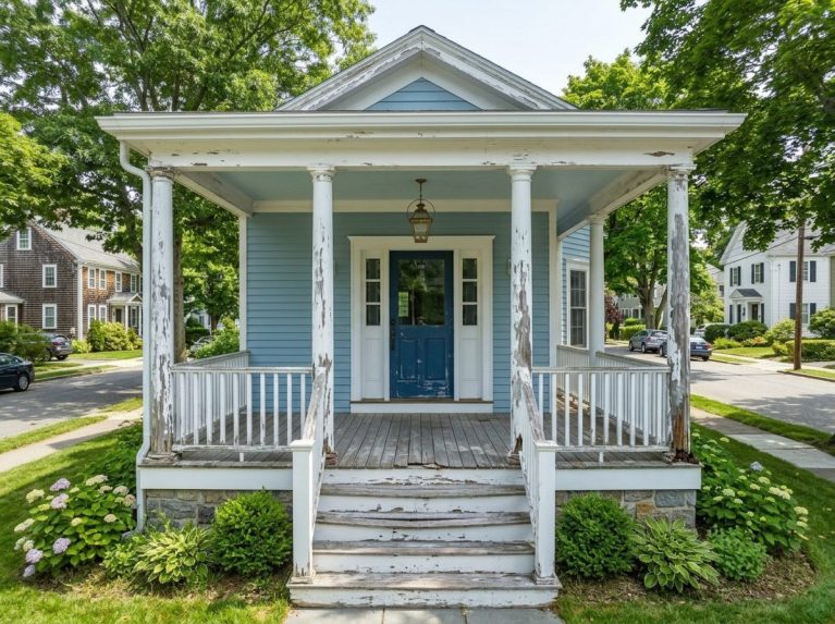 Deck & Porch before — original condition prior to new deck build in Needham, MA