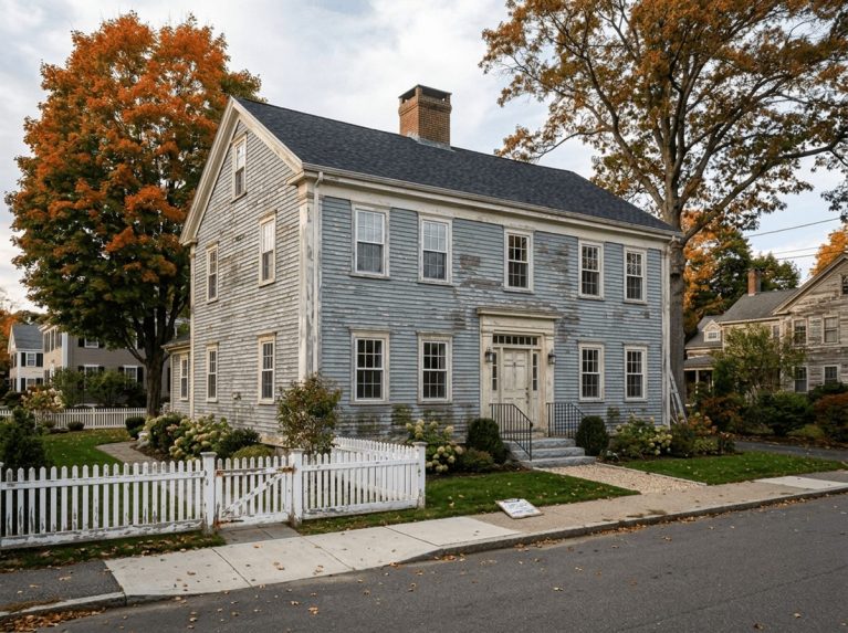 Exterior Painting before — original condition prior to full exterior repaint in Lexington, MA
