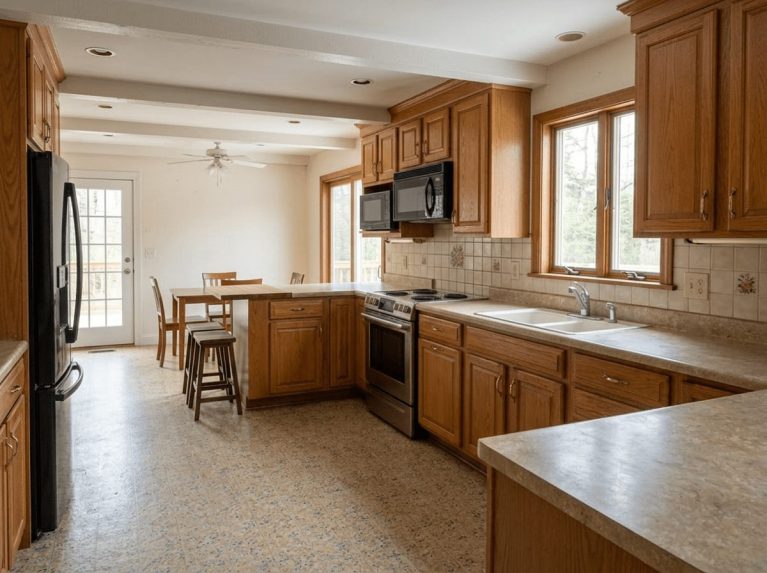 Kitchen Remodel before — original condition prior to full kitchen remodel in Bellingham, MA
