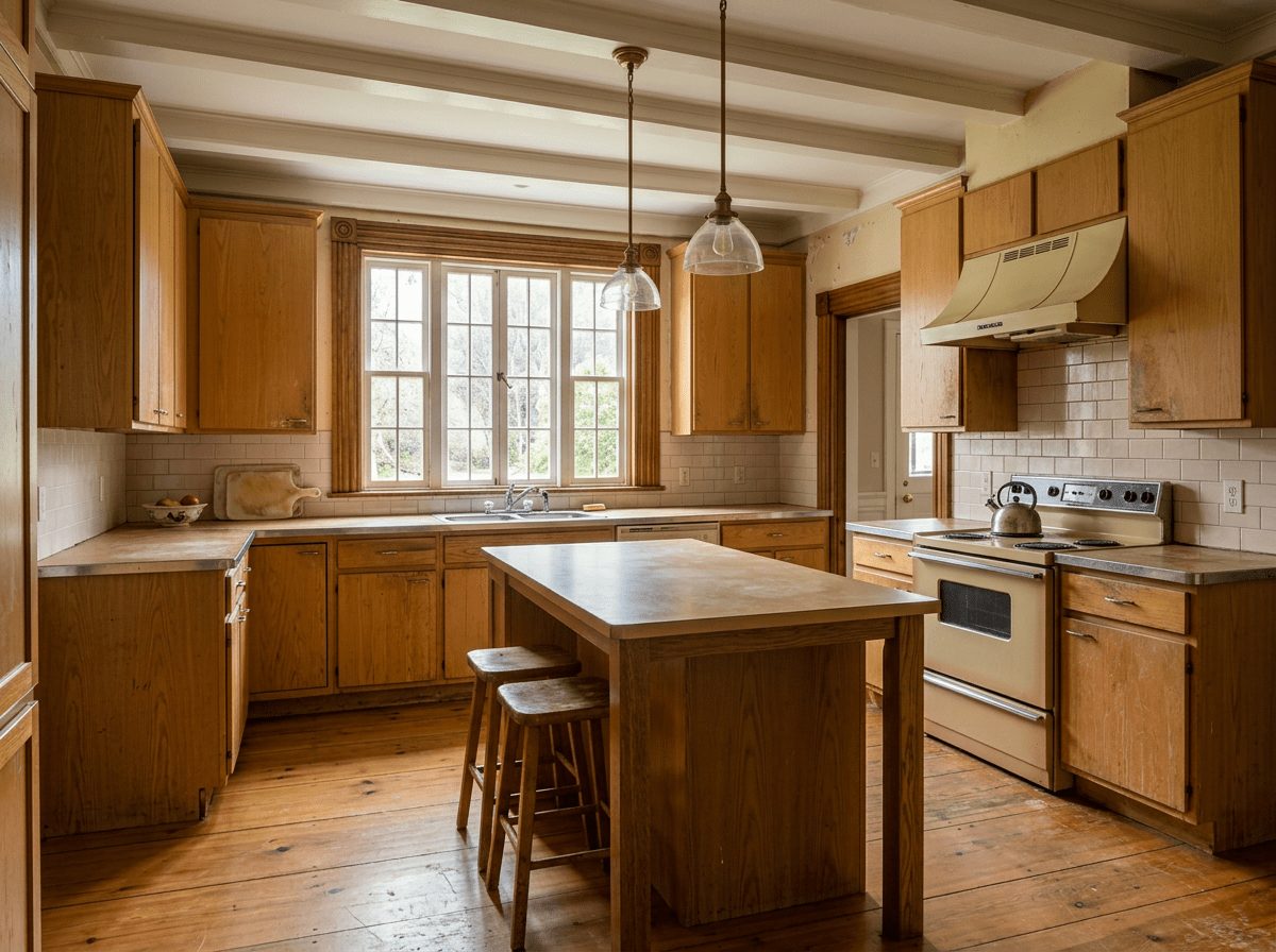 Kitchen before — original condition prior to full kitchen remodel in Newton, MA