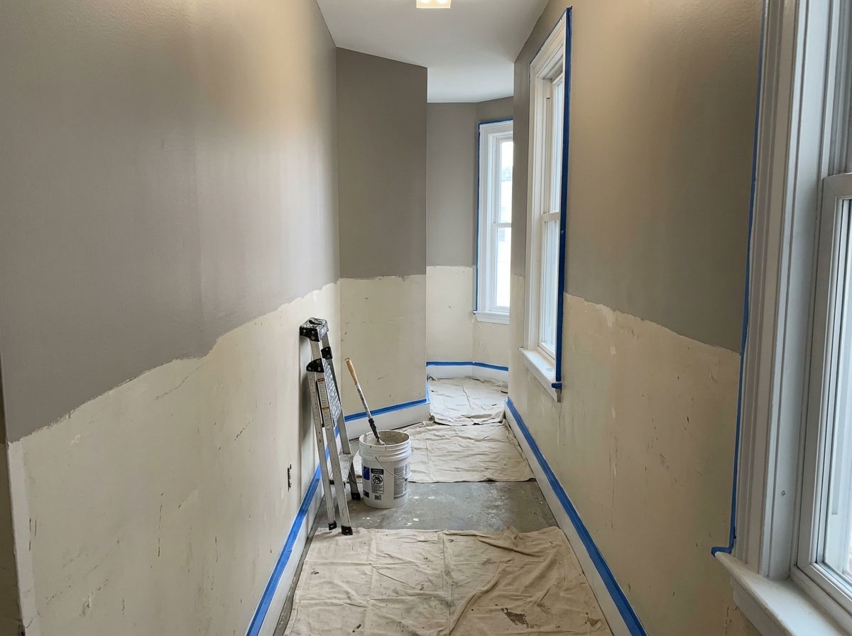 Commercial corridor interior painting in progress in Massachusetts