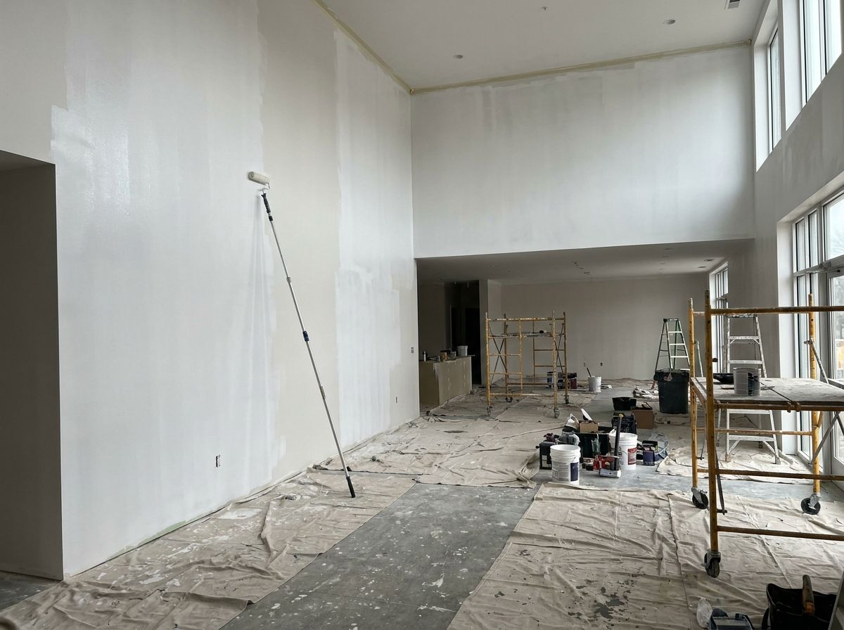 Large interior repaint in progress in a commercial open area