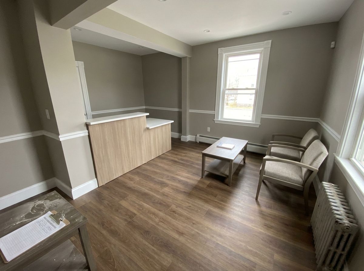 Updated reception area in a small Massachusetts professional office