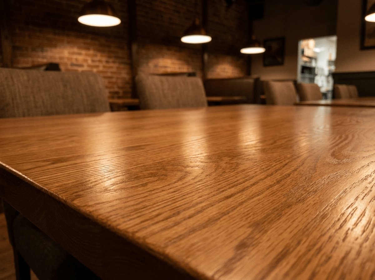 Refinished solid wood restaurant tabletop - commercial table refinishing by JP Creative Maintenance (2)