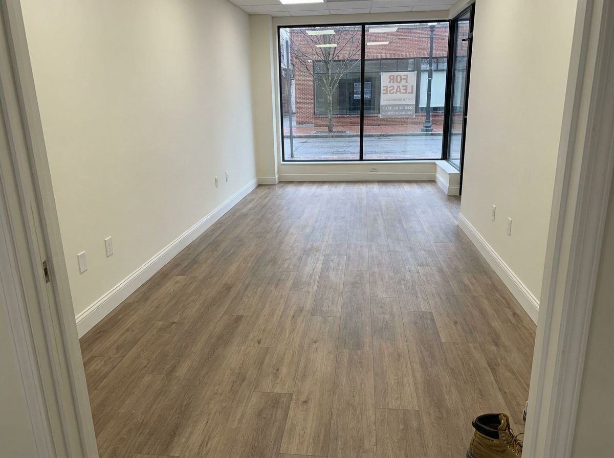 Vacant retail unit fully refreshed and ready to lease in a New England mixed-use building
