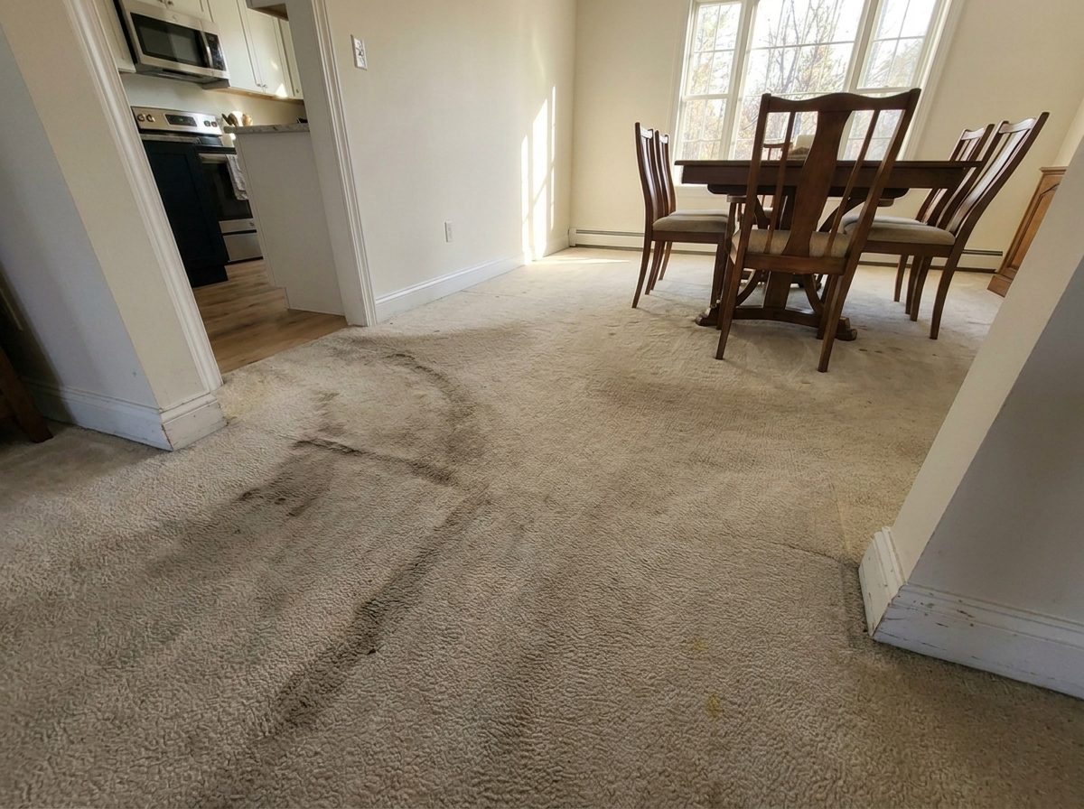 Before: flooring upgrade in a New England dining room by JP Creative Maintenance