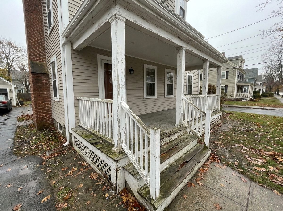 Before: front porch improvement on a Massachusetts colonial by JP Creative Maintenance
