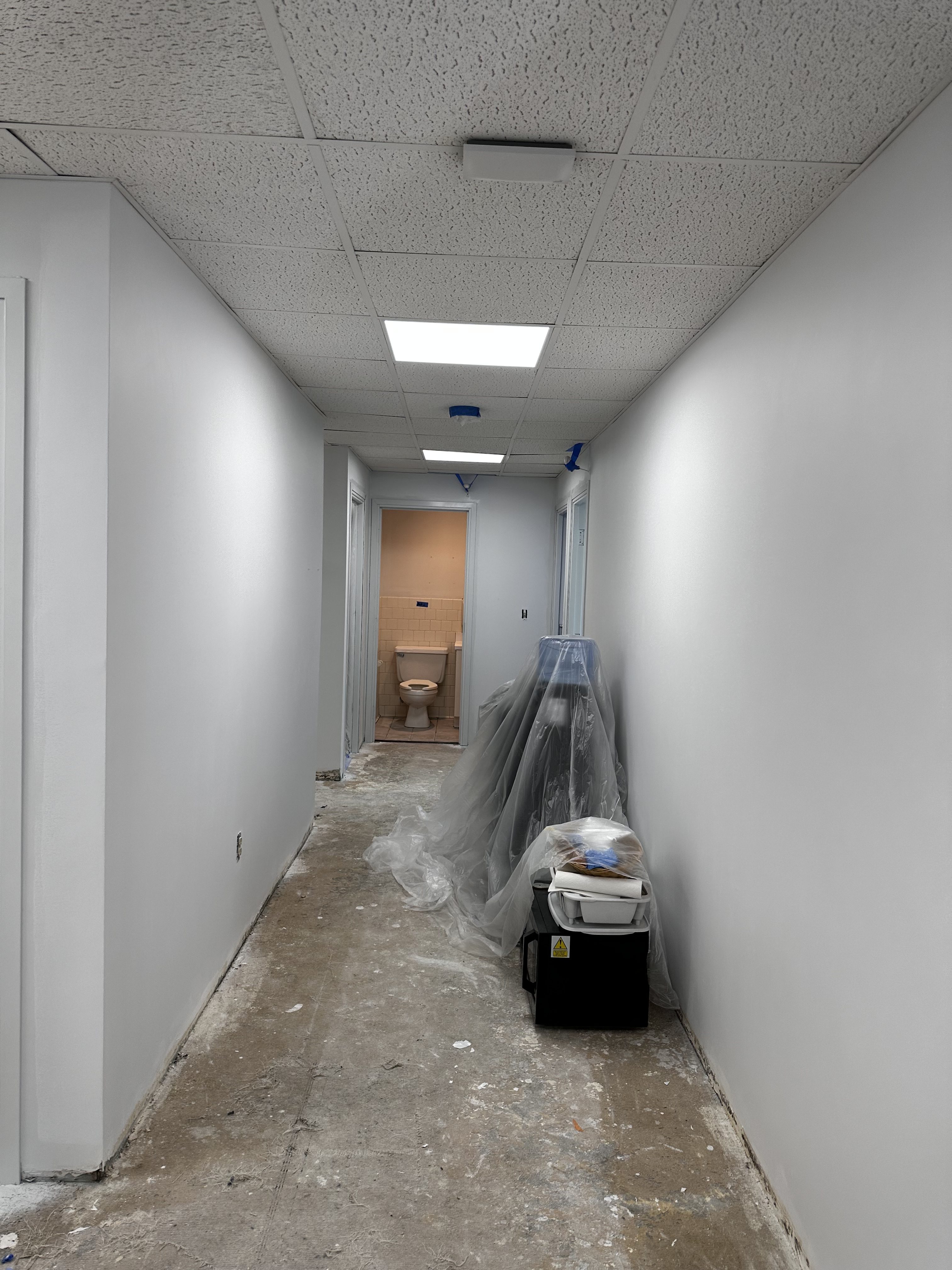 Commercial office renovation in Worcester, MA - LVP flooring, wallpaper removal, skim coating, and painting by JP Creative Maintenance (6)
