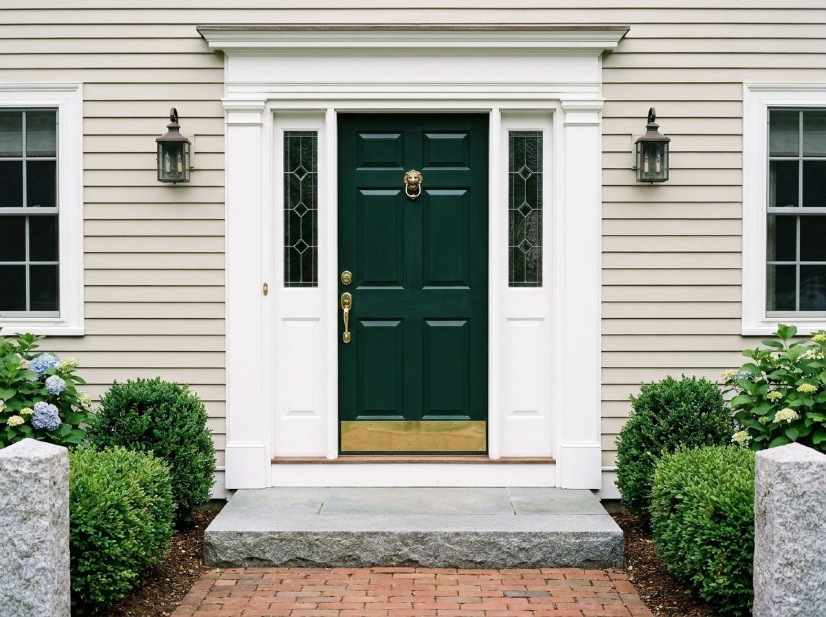 After: front door refinishing and entry maintenance on a Massachusetts colonial by JP Creative Maintenance