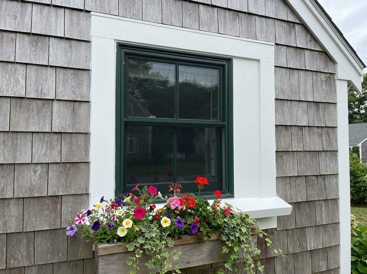 After: exterior window trim rot repair on a New England cape by JP Creative Maintenance