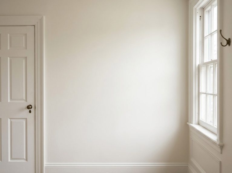 Completed drywall repair in Bellingham, MA — patched wall blended invisibly beside a six-panel door and window