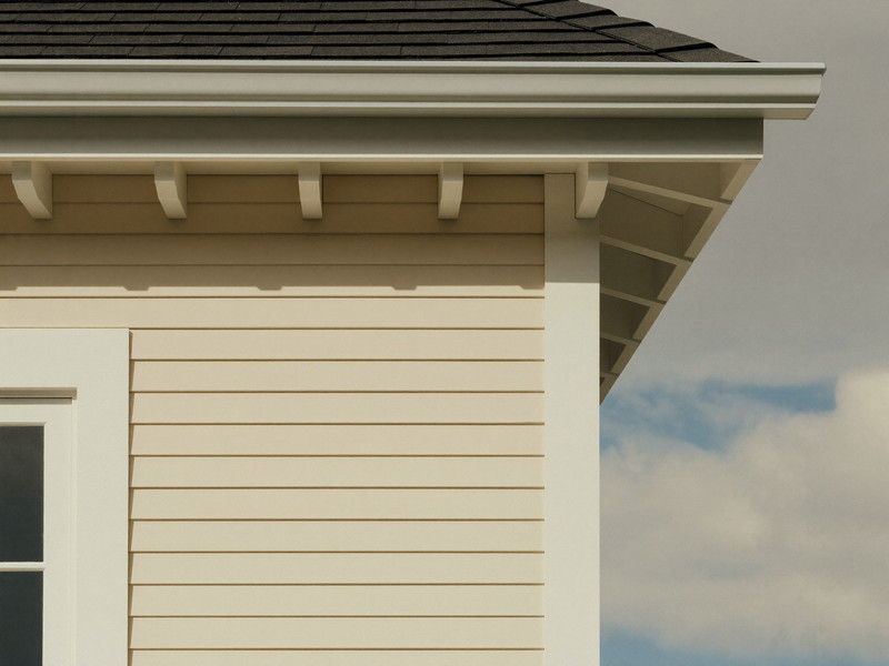 Freshly repainted clapboard siding in warm ivory meeting a bright white corner board and window casing on an older home, crisp caulk lines, soft sky light