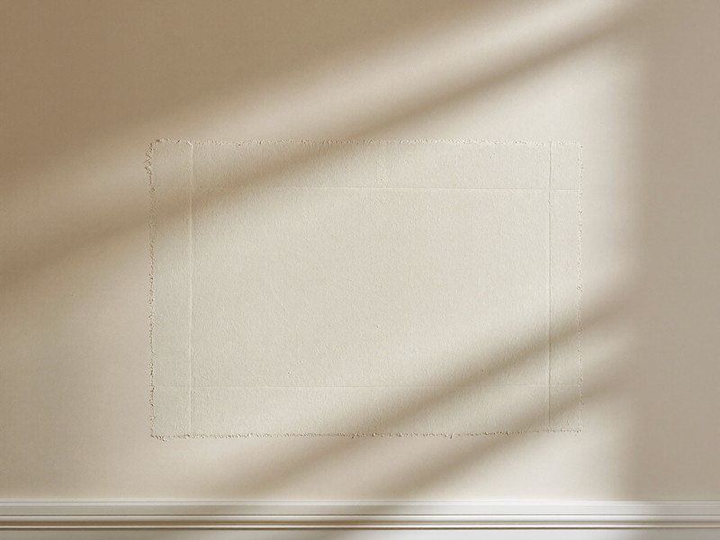 A freshly patched wall in a well-kept home: a smooth rectangle of new joint compound feathered into the surrounding soft cream painted plaster wall,