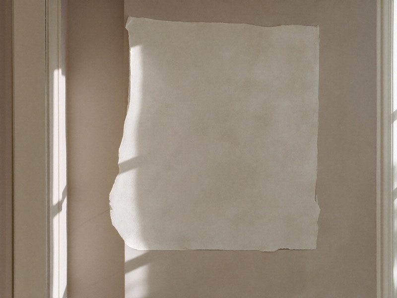 A fresh plaster patch on an older wall, edges ready to be feathered and blended smooth, dust brushed clean, raking window light